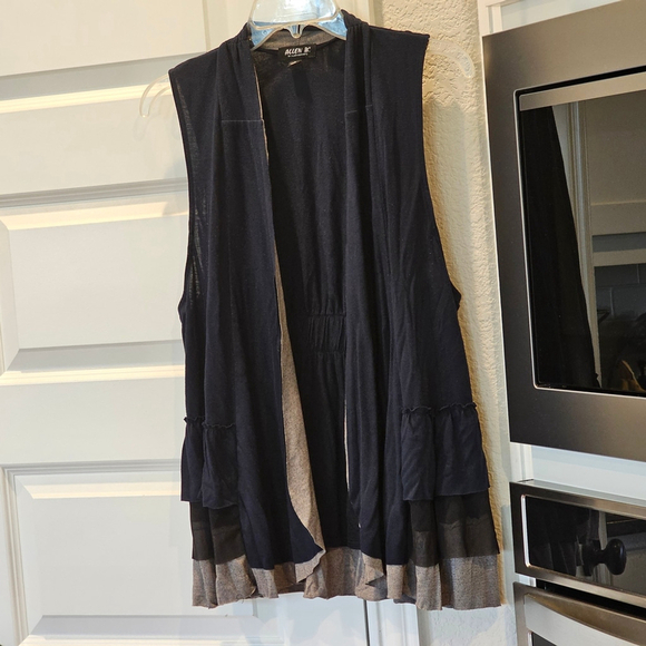 Allen B Navy And Gray Open-Front Vest With Ruffle Back Size L - Picture 10 of 10